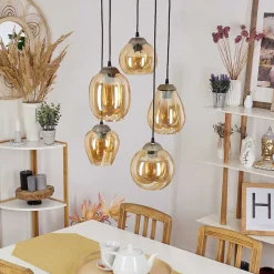 Suspension Nanami Argent Oxyde, Or, 5 Lumieres