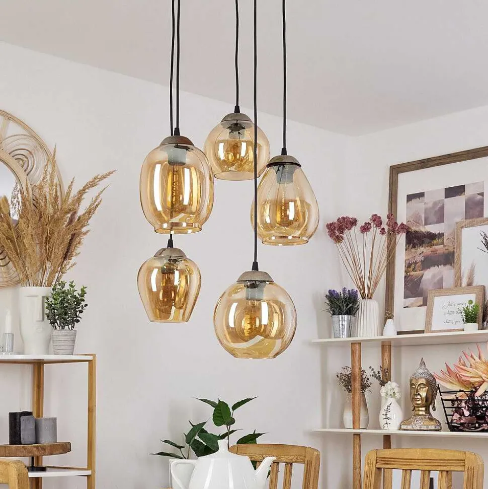 Suspension Nanami Argent Oxyde, Or, 5 Lumieres