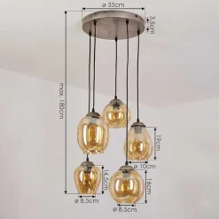 Suspension Nanami Argent Oxyde, Or, 5 Lumieres