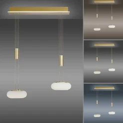 Suspension Paul Neuhaus Q-Etienne Led Laiton, 2 Lumieres, Telecommandes