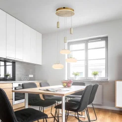 Suspension Paul Neuhaus Q-Etienne Led Laiton, 3 Lumieres, Telecommandes