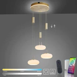 Suspension Paul Neuhaus Q-Etienne Led Laiton, 3 Lumieres, Telecommandes