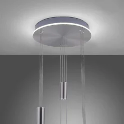 Suspension Paul-Neuhaus Q-Etienne Led Acier Brosse, 4 Lumieres, Telecommandes