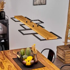 Suspension Pompu Led Bois Clair, Noir, 1 Lumiere