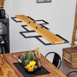 Suspension Pompu Led Bois Clair, Noir, 1 Lumiere