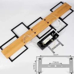 Suspension Pompu Led Bois Clair, Noir, 1 Lumiere