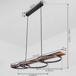 Suspension Pompu Led Brun, Noir, 3 Lumieres