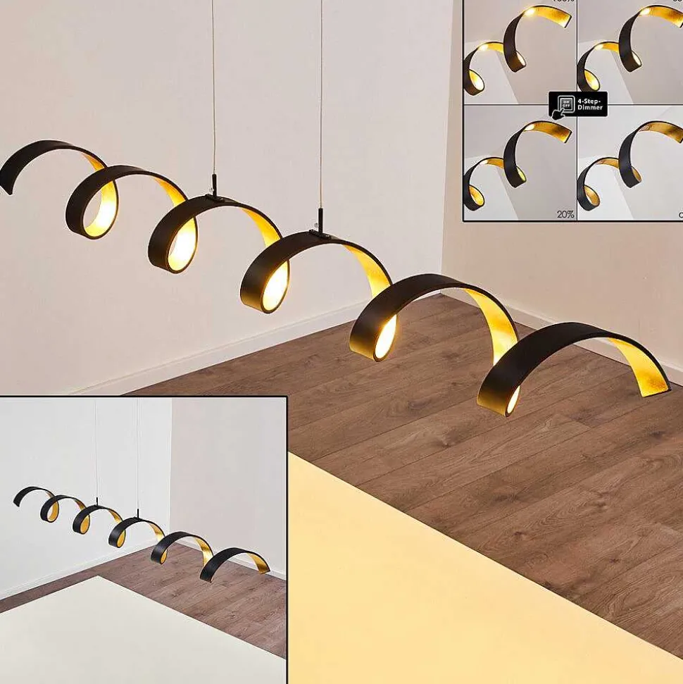 Suspension Rezat Led Noir Dore, 6 Lumieres