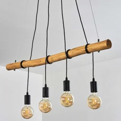 Suspension Seegaard Bois Clair, Noir, 4 Lumieres