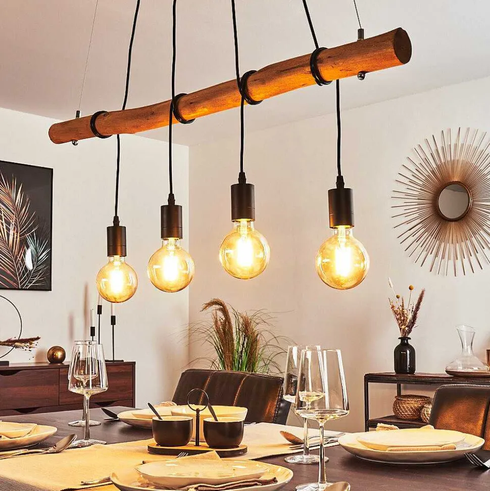 Suspension Seegaard Bois Clair, Noir, 4 Lumieres