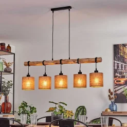 Suspension Soungou Ecru, Noir, 5 Lumieres