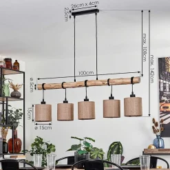 Suspension Soungou Ecru, Noir, 5 Lumieres