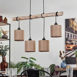 Suspension Soungou Ecru, Noir, 4 Lumieres