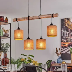 Suspension Soungou Ecru, Noir, 4 Lumieres