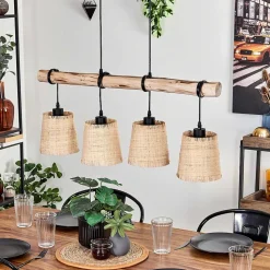 Suspension Soungou Ecru, Noir, 4 Lumieres