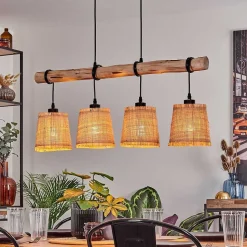 Suspension Soungou Ecru, Noir, 4 Lumieres