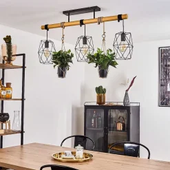 Suspension Taheramo Bois Clair, Noir, 3 Lumieres