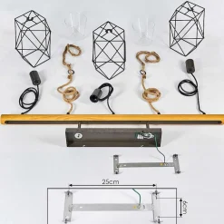 Suspension Taheramo Bois Clair, Noir, 3 Lumieres