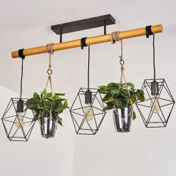 Suspension Taheramo Bois Clair, Noir, 3 Lumieres