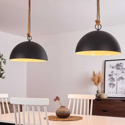 Suspension Teneru Bois Fonce, Noir, 2 Lumieres