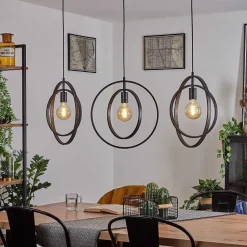 Suspension Tercel Brun Fonce, Nickel Mat, Noir, 3 Lumieres