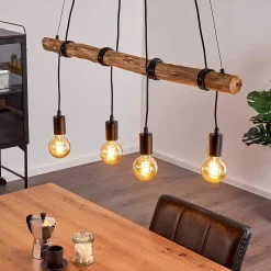 Suspension Tirana Brun, Noir, 4 Lumieres