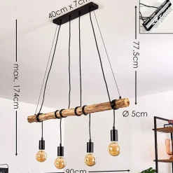 Suspension Tirana Brun, Noir, 4 Lumieres