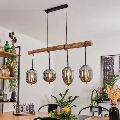 Suspension Verbania Ecru, Noir, 4 Lumieres