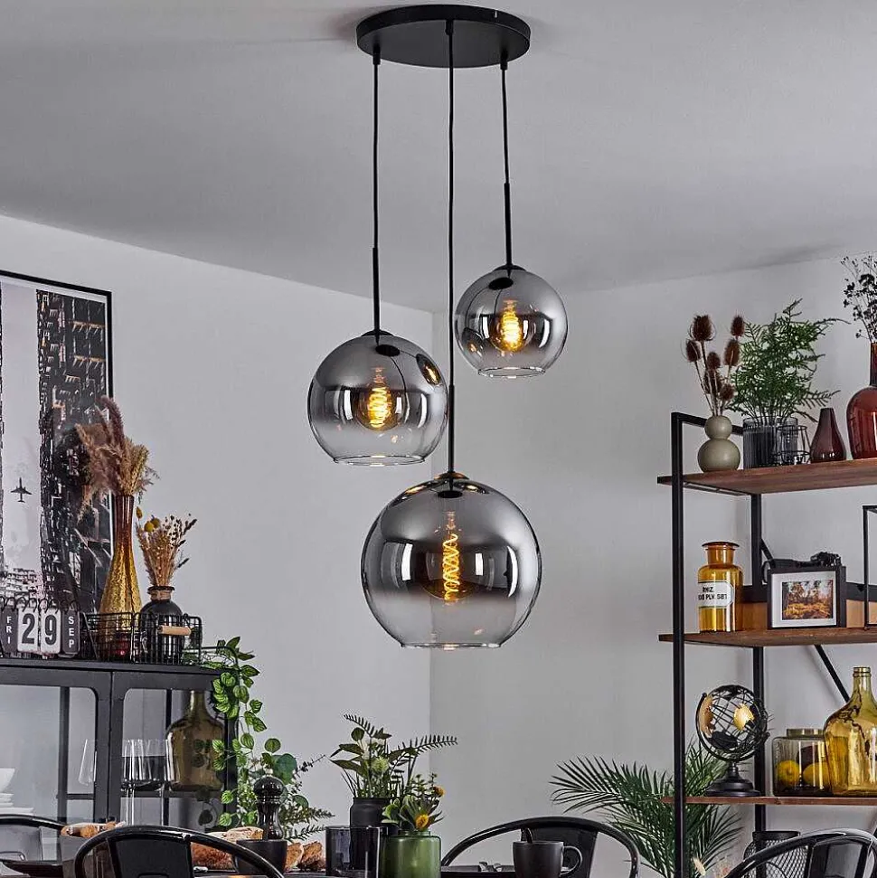 Suspension Verre 20 Cm, 25 Cm, 30Cm Koyoto Clair, Fume, 3 Lumieres