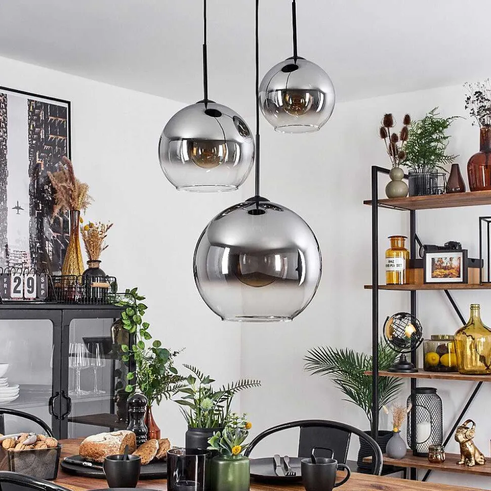 Suspension Verre 20 Cm, 25 Cm, 30Cm Koyoto Clair, Fume, 3 Lumieres