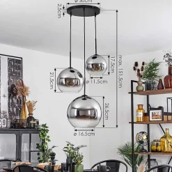 Suspension Verre 20 Cm, 25 Cm, 30Cm Koyoto Clair, Fume, 3 Lumieres