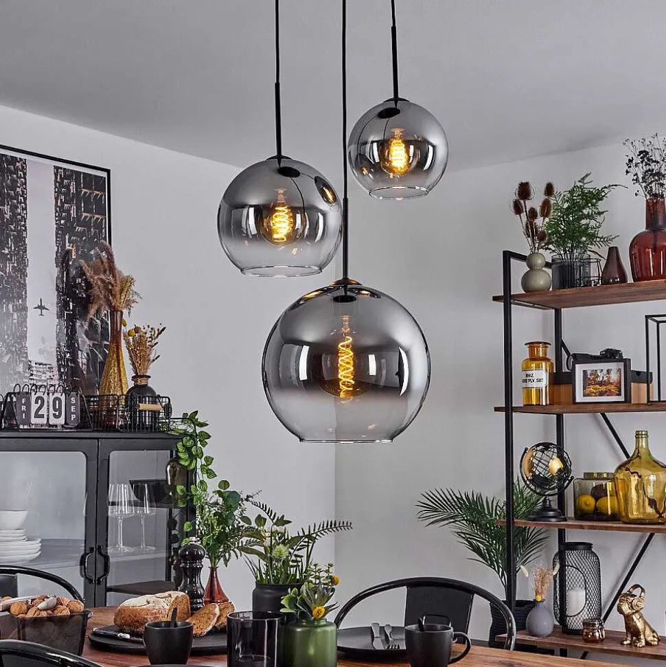 Suspension Verre 20 Cm, 25 Cm, 30Cm Koyoto Clair, Fume, 3 Lumieres