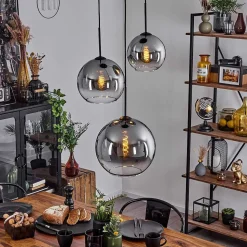 Suspension Verre 20 Cm, 25 Cm, 30Cm Koyoto Clair, Fume, 3 Lumieres