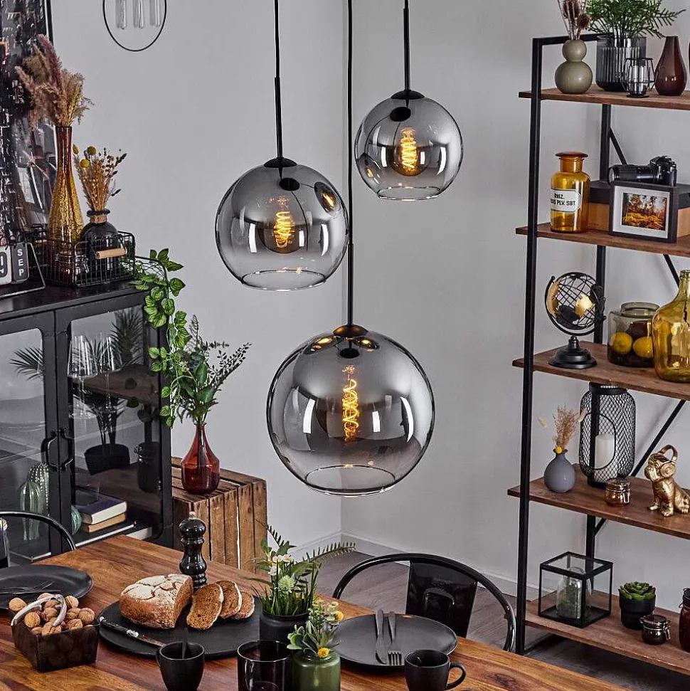 Suspension Verre 20 Cm, 25 Cm, 30Cm Koyoto Clair, Fume, 3 Lumieres