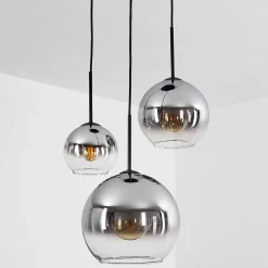 Suspension Verre 15 Cm, 20 Cm, 25 Cm Koyoto Clair, Fume, 3 Lumieres