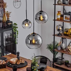 Suspension Verre 15 Cm, 20 Cm, 25 Cm Koyoto Clair, Fume, 3 Lumieres