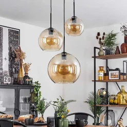 Suspension Verre 20 Cm, 25 Cm, 30Cm Koyoto Ambre, 3 Lumieres