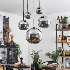 Suspension Verre 15 Cm, 20 Cm, 25 Cm, 30Cm Koyoto Chrome, Fume, 5 Lumieres