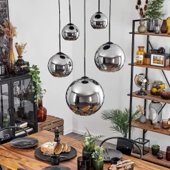 Suspension Verre 15 Cm, 20 Cm, 25 Cm, 30Cm Koyoto Chrome, Fume, 5 Lumieres