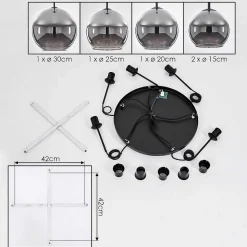 Suspension Verre 15 Cm, 20 Cm, 25 Cm, 30Cm Koyoto Chrome, Fume, 5 Lumieres