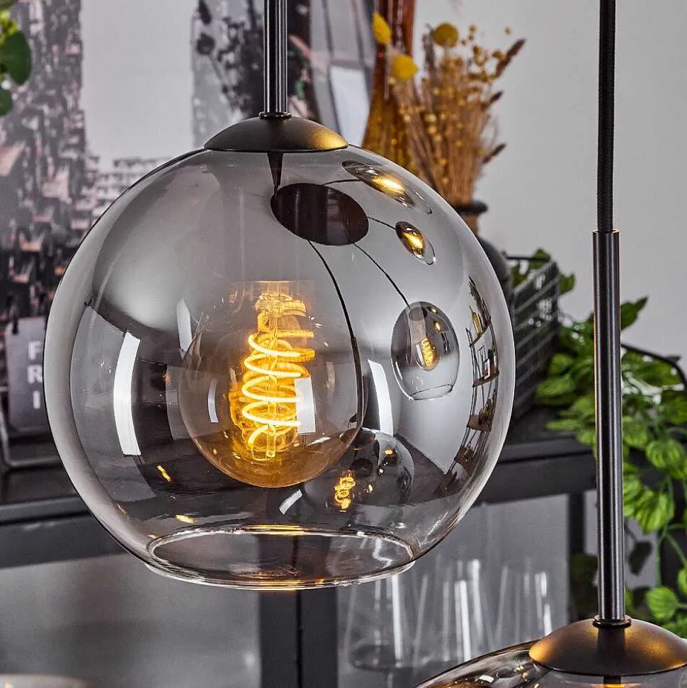 Suspension Verre 15 Cm, 20 Cm, 25 Cm, 30Cm Koyoto Clair, Fume, 5 Lumieres