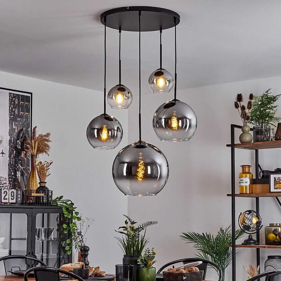 Suspension Verre 15 Cm, 20 Cm, 25 Cm, 30Cm Koyoto Clair, Fume, 5 Lumieres