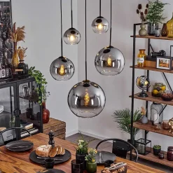 Suspension Verre 15 Cm, 20 Cm, 25 Cm, 30Cm Koyoto Clair, Fume, 5 Lumieres