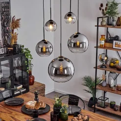 Suspension Verre 15 Cm, 20 Cm, 25 Cm, 30Cm Koyoto Chrome, Clair, Fume, 5 Lumieres