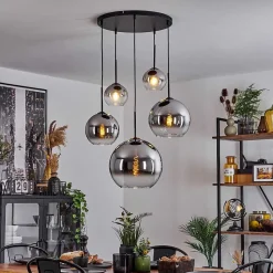 Suspension Verre 15 Cm, 20 Cm, 25 Cm, 30Cm Koyoto Chrome, Clair, Fume, 5 Lumieres