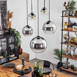 Suspension Verre 15 Cm, 20 Cm, 25 Cm, 30Cm Koyoto Chrome, Clair, Fume, 5 Lumieres