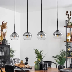 Suspension Verre 15 Cm Koyoto Clair, Fume, 4 Lumieres