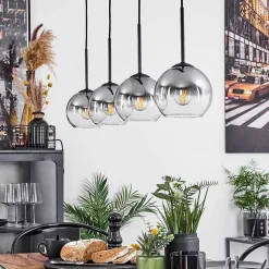 Suspension Verre 15 Cm Koyoto Clair, Fume, 4 Lumieres