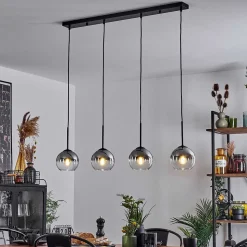 Suspension Verre 15 Cm Koyoto Clair, Fume, 4 Lumieres