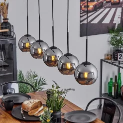 Suspension Verre 15 Cm Koyoto Chrome, Fume, 5 Lumieres